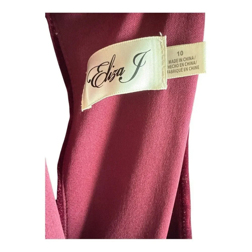 Eliza J. Luxurious Mock Neck Strapless Velvet Blouson Gown in Deep Wine Size 10